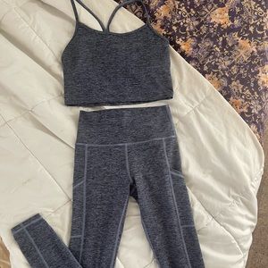 Aerie Demin Blue Workout Legging and Crop Bra Set